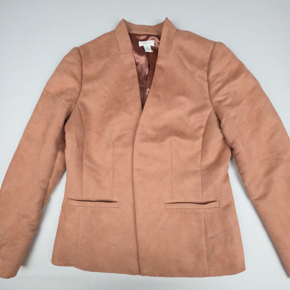 Chicos Open Front Faux Suede Blazer Jacket Womens 0 Pink Faux Suede Polyester